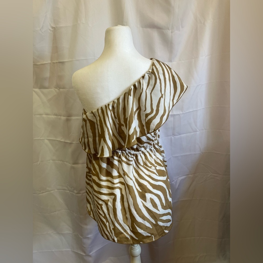 Madison Tan and White Zebra Print One Shoulder Top - Picture 9 of 10